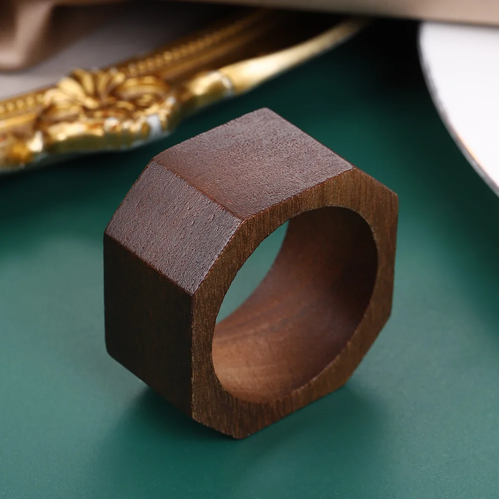 Simple solid color wooden polygonal napkin ring hotel restaurant daily dining kitchen table decoration napkin buckle