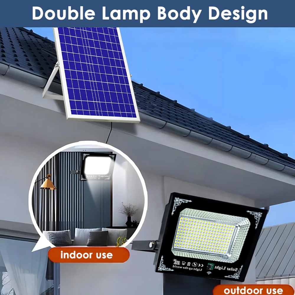 واحد لاثنين من ضوء الفيضانات الشمسية في الهواء الطلق عن بعد، ضوء أمان شمسي مقاوم للماء تشغيل/إيقاف تلقائي، من الغسق إلى الفجر للفناء والشرفة والسقيفة