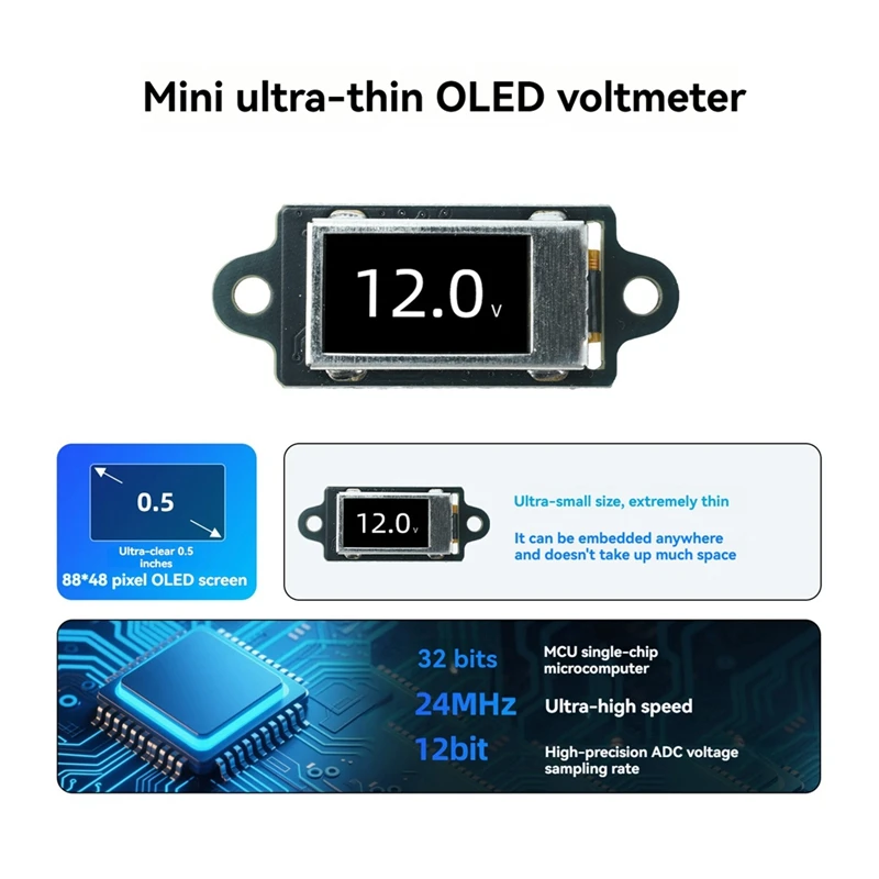 DT16 DC 0-30V Mini Digital Voltmeter 0.5inch OLED Display 12-bit High Precision