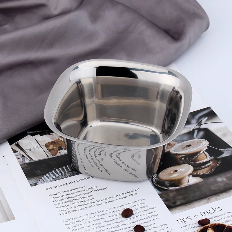 18/10 Stainless Steel Mirror Light Square Small Bowl Rice Bowl Condiment Bowl Nut Fruit Dessert Noodle Bowl