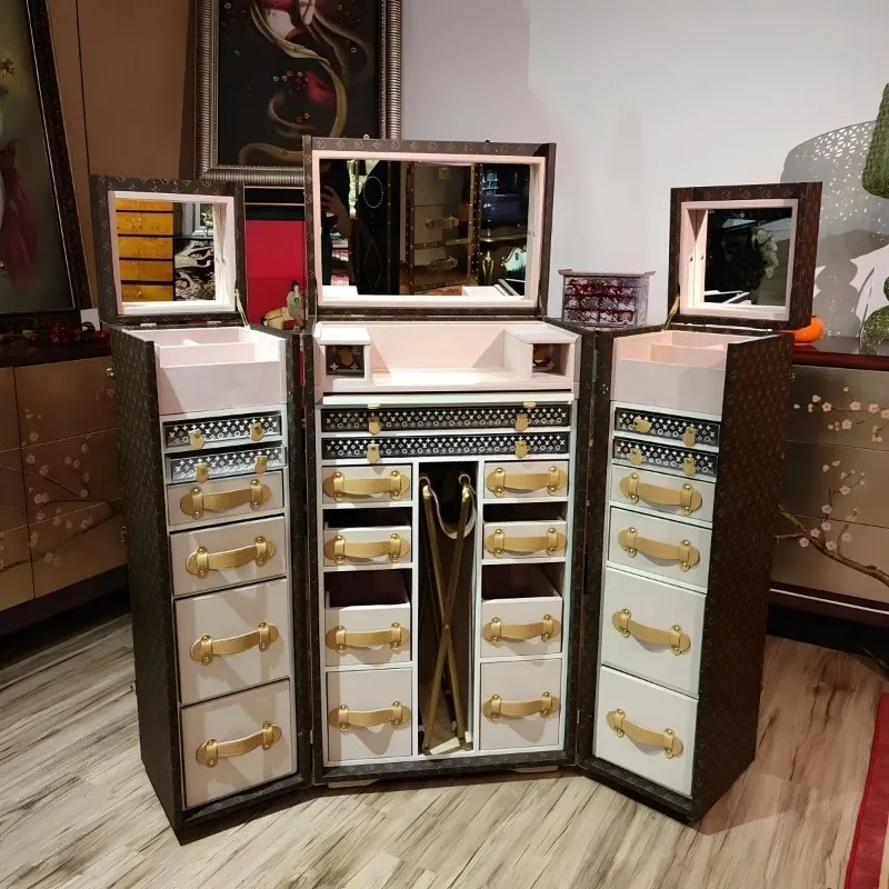Advanced three-dimensional dust-proof clamshell storage cosmetic cabinet, multi-functional hard bag storage jewelry cabinet