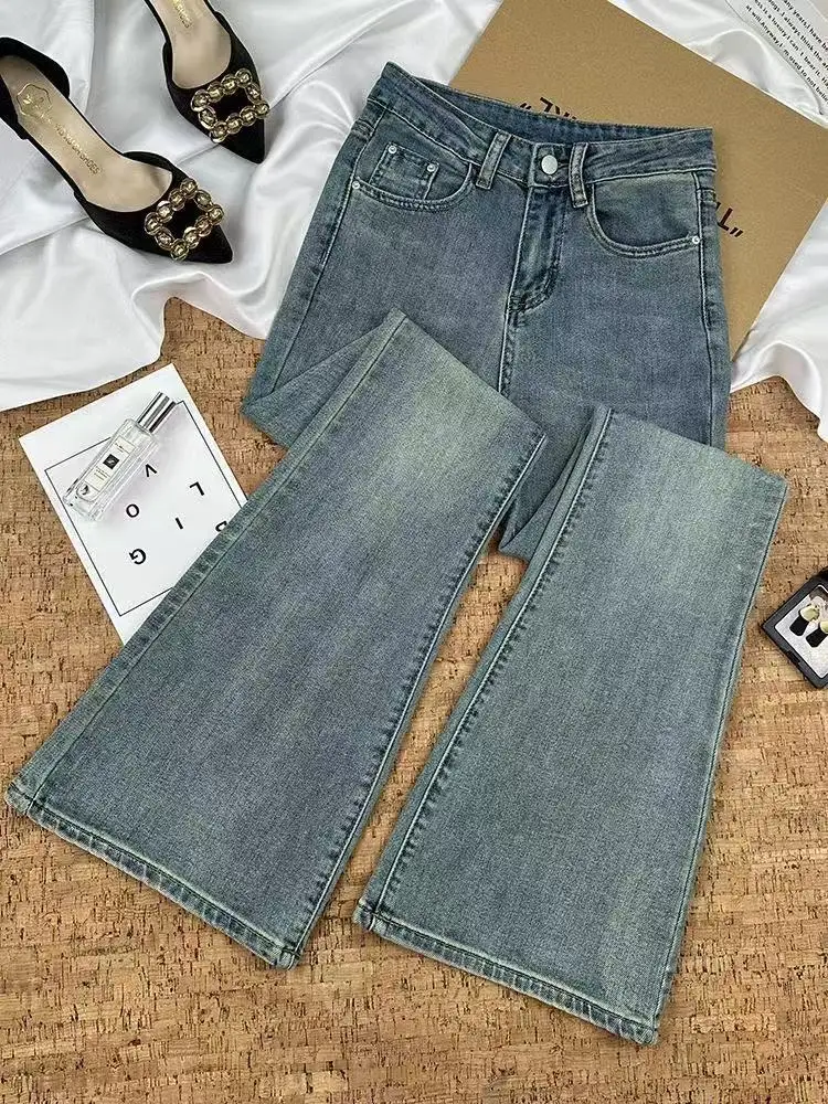 جينز جميل عالي الجودة للنساء بمزاج ربيعي عالي الخصر للتخسيس متعدد الاستخدامات سروال غير رسمي للمكتب للسيدات من قماش الدنيم