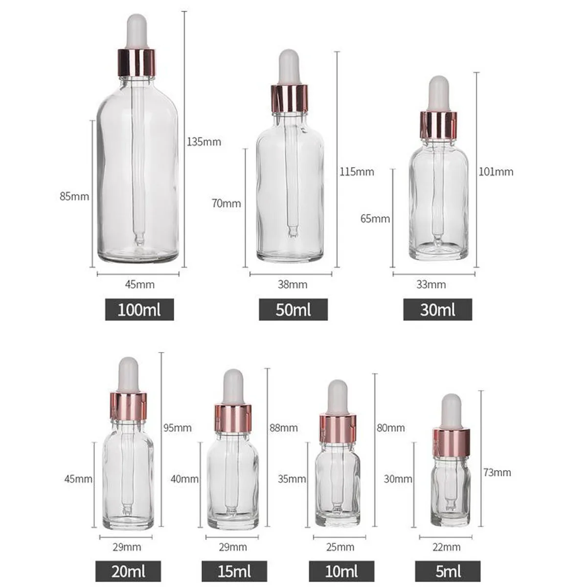 5/10/15/20/30/50/100ml Clear Glass Dropper Bottle for Essential Oils Dripper Ear Eye Drop Refillable Bottle Aromatherapy