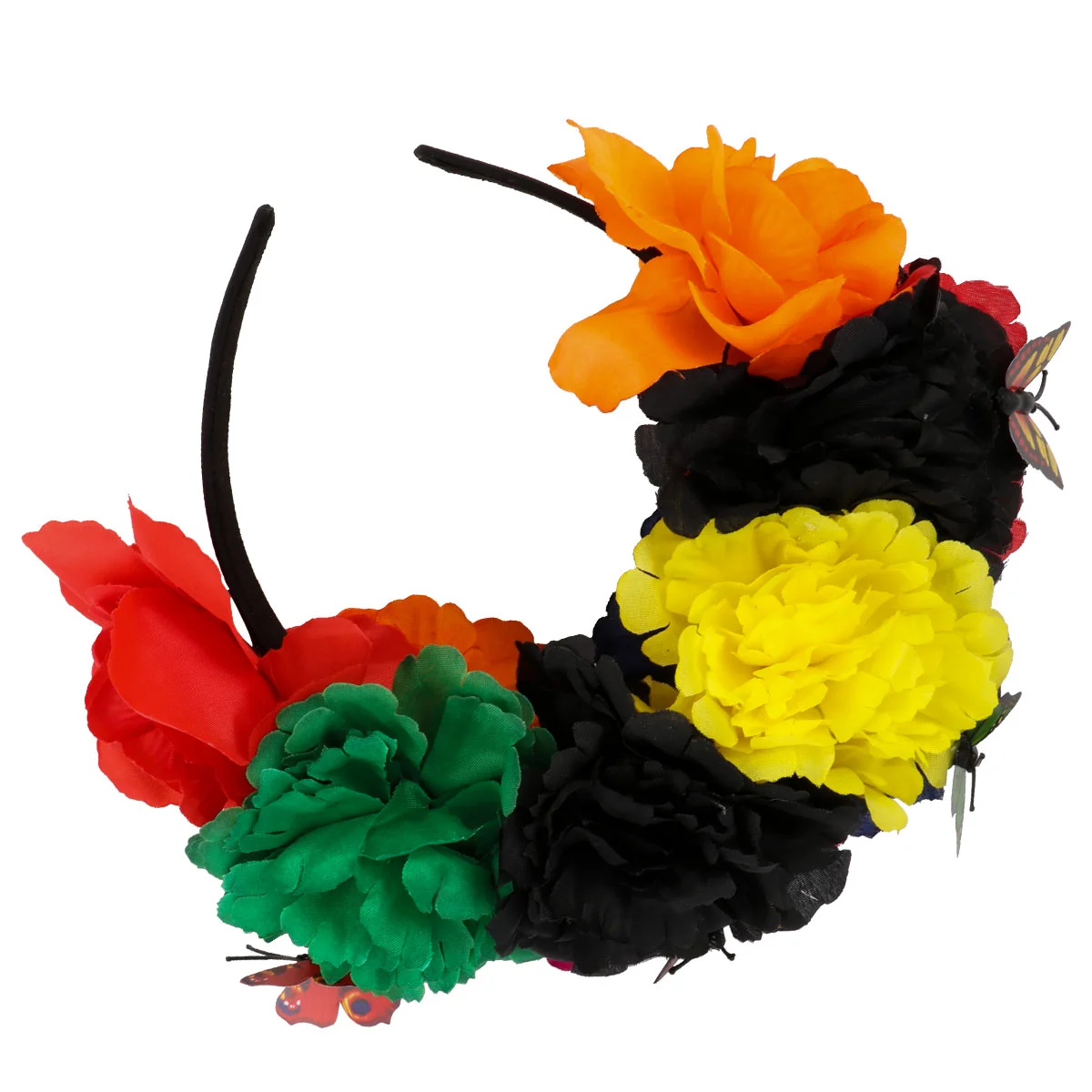 

Mexican Headpiece for Women Artificial Flower Butterfly Headband Peony Halloween Rose