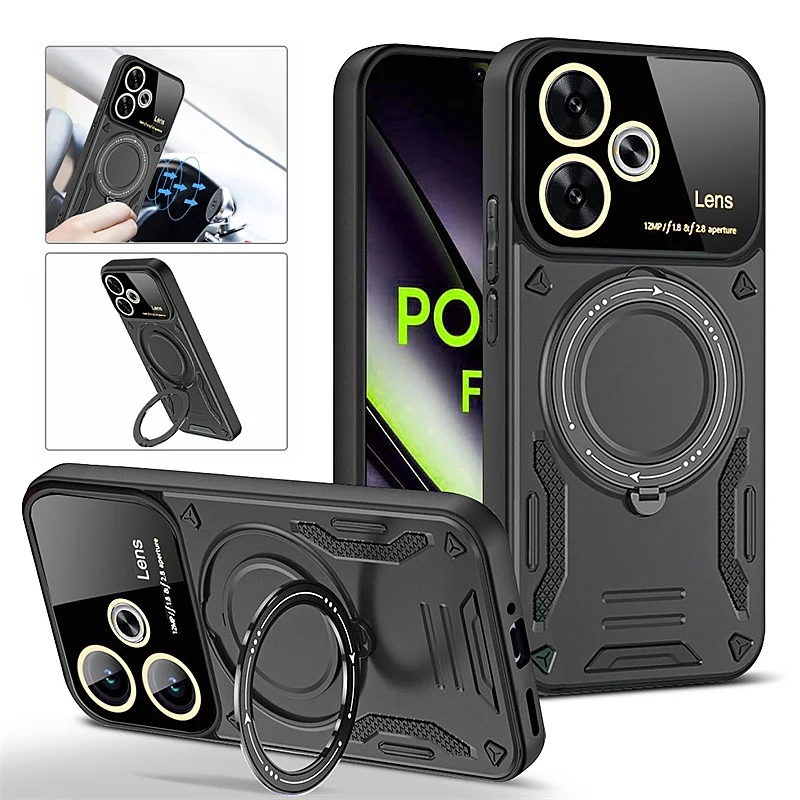 Funda For Xiaomi Poco F6 5G Case Armor Magnetic Ring Magsafe Case For PocoF6 Pocco Poko Little F 6 F6 6F Wireless Charging Cover