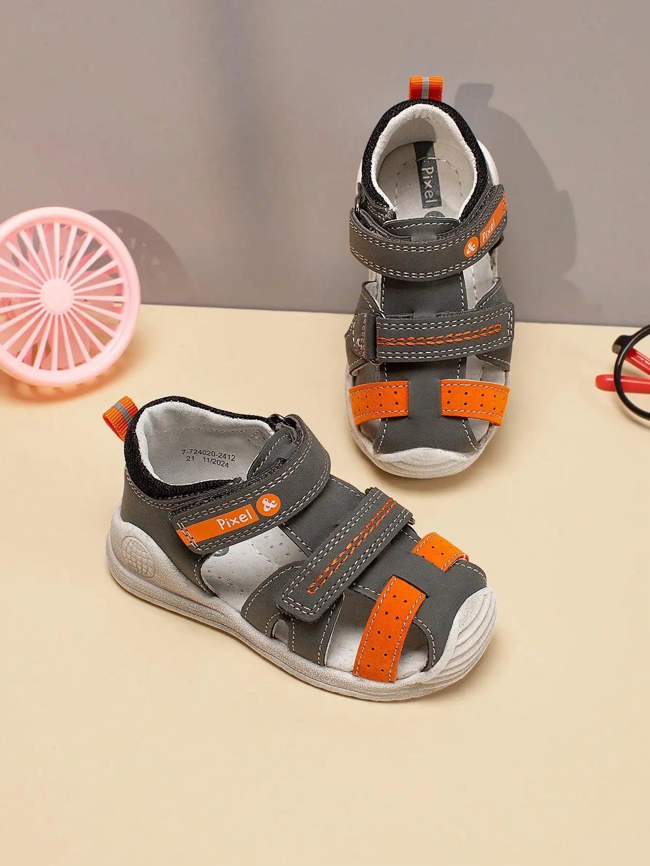 New Kids PU Leather Sports Sandals, Comfort Breathable Anti-Collision Soft Sole Sandals, Stylish Color Block Hook Loop Casual Fl