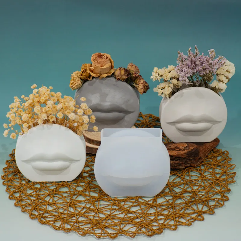 Concrete Lip Vase Silicone Mold DIY Gypsum Cement Lip Pen Holder Silicone Resin Mold