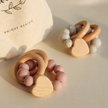 ซิลิโคนเกรดอาหารเด็กไม้ Sensory Teething เคี้ยวลูกปัดกัดแหวนไม้ Teether ของเล่น Chew สร้อยคอออทิสติกสําหรับความวิตกกังวลเด็ก