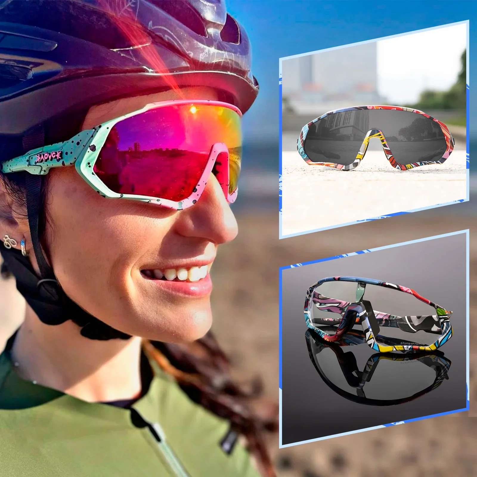 Kapvoe Photochromic Cycling Glasses for Men, Bike Sunglasses, Sports Goggles, MTB Bicycle Eyewear, Riding Protection, UV400