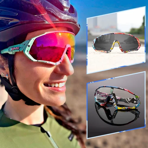Imagen 2 del producto Kapvoe Gafas de ciclismo fotocromáticas para hombre, gafas de sol para bicicleta, gafas deportivas, gafas para bicicleta MTB, protección para montar, UV400