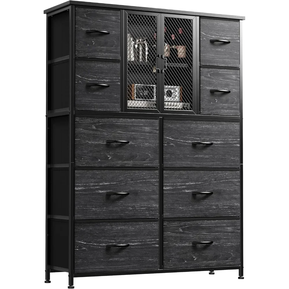 

Dresser for Bedroom with Mesh Door Black Dressers & Chests of Drawers Tall Dresser with 10 Fabric Drawers, Metal Frame, Wood Top