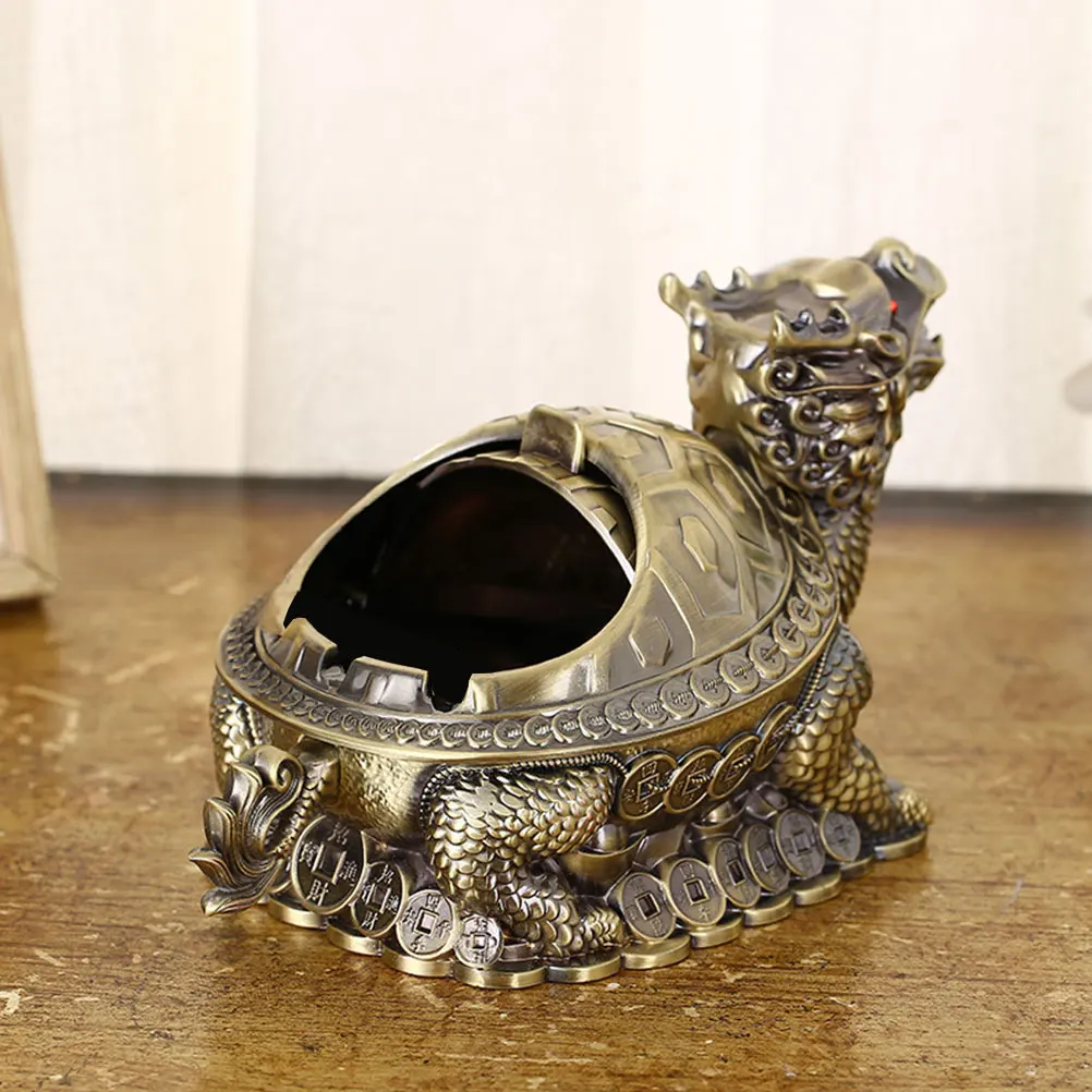 

Ashtray with Lid Home Household Metal Ornament Cigarettes for Office Creative Dragon Turtle