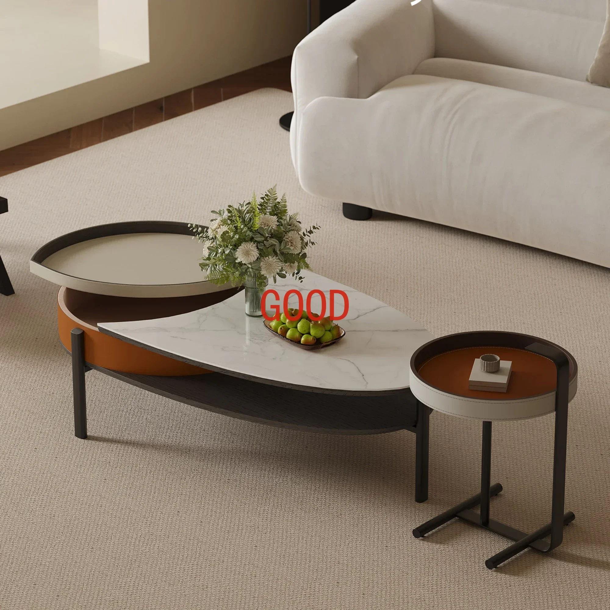 

Living Room Home High-Grade Artistic Special-Shaped Stone Plate Tea Table Combination Simple Modern