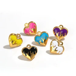 5pcs Stainless Steel 16mm Enamel Heart Charms Pendants for DIY Couples Jewelry Necklaces Findings Bracelets Making Supplies