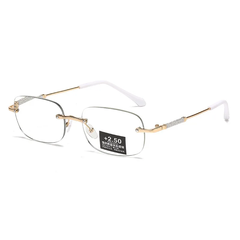 0~ +4,0 Photochrome Farbe Metall Anti Blaulicht Lesebrille Damen Rahmenlose HD Lesesonnenbrille & Zubehör – Detail 4