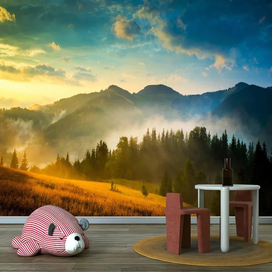 15+ Waterproof, Peel and Stick Optional, Wallpaper for Living Room, Lake Boat Mountain Sunset Home Decor Walls Renovation Murals