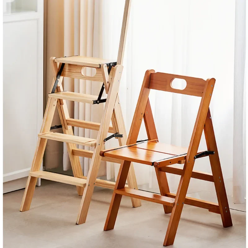 

Free Installation Ladder Stool Thickened Solid Wood Flower Rack Multifunctional Dining Chair Safety Armrest Folding Ladder