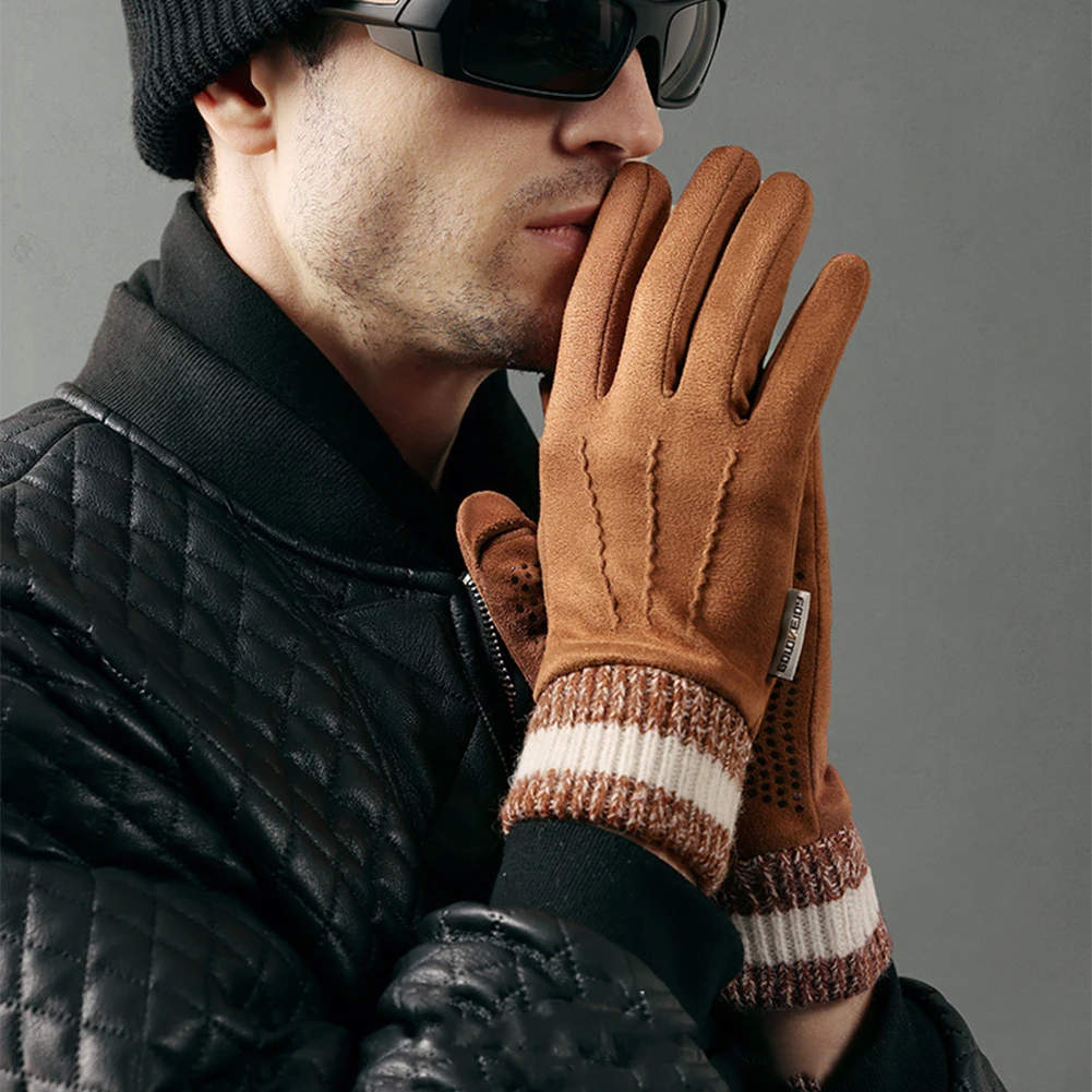 1 زوج الخريف الشتاء الجلد المدبوغ قفازات دافئة للرجل في الهواء الطلق يندبروف الباردة واقية الوجه فنجر شاشة تعمل باللمس قفازات ركوب الخيل #1