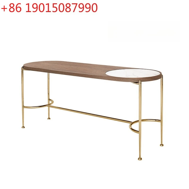 

Light luxury solid wood walnut coffee table oak black modern rock slab entrance entry end view table metal long table