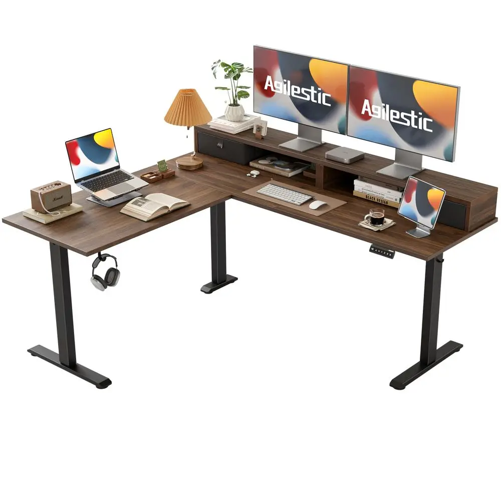 63 x 55 INCH L Shaped Electric Standing Desk with 2 Drawers, Ergonomic Adjustable Height Desk with Storage, Corner Desk Sit Sta