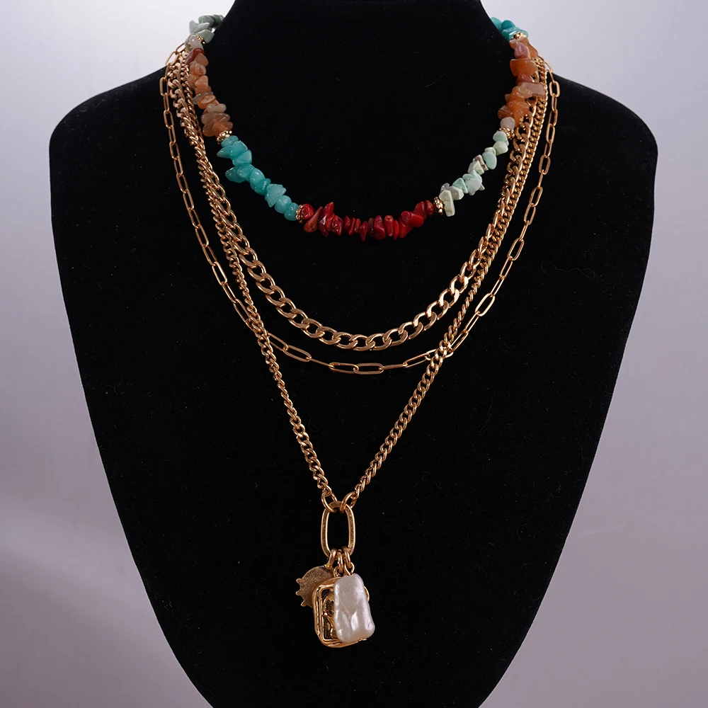 

Bohemian Folk Style Natural Stone Necklace European Street Photography-Inspired Versatile Jewelry for Fashion Lovers