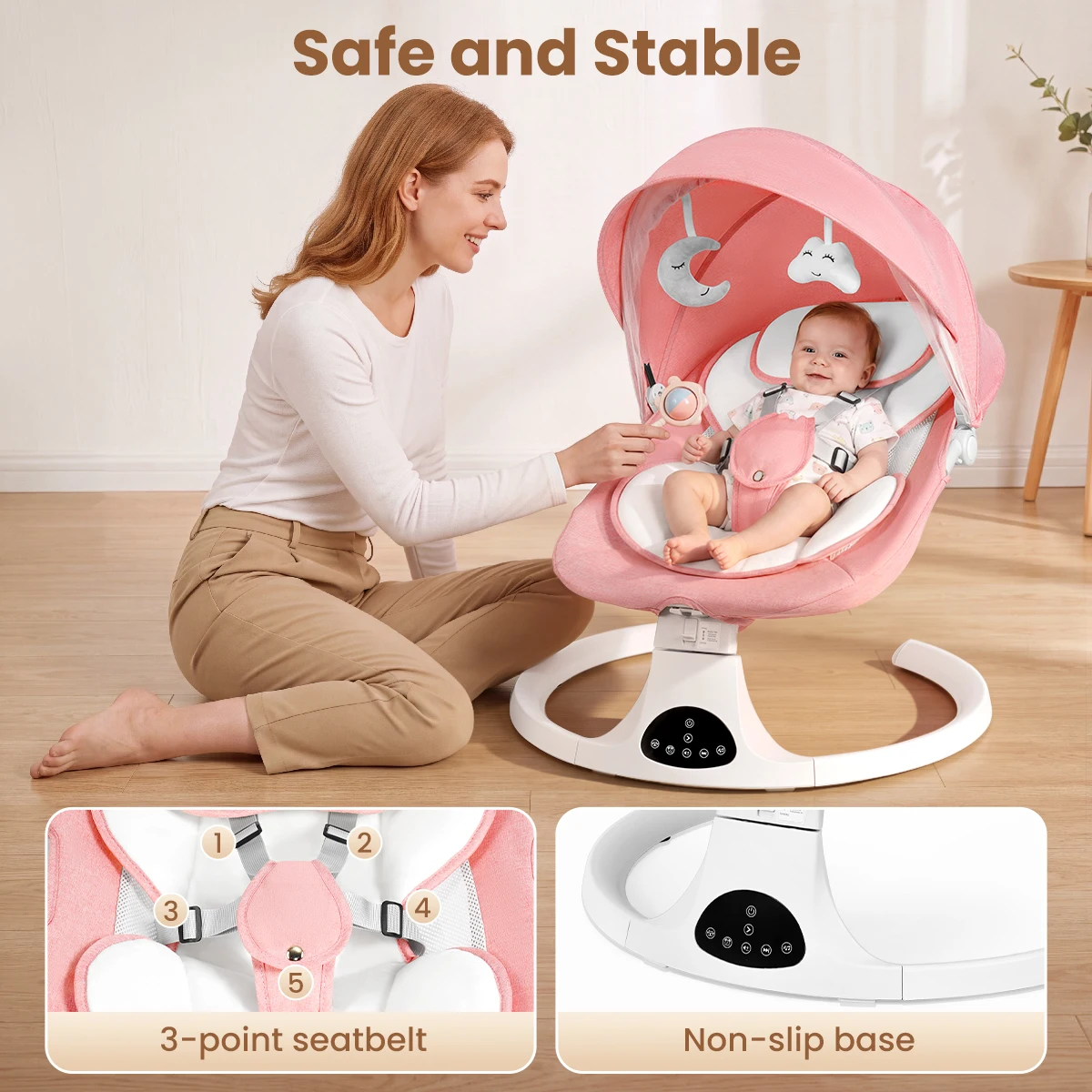 Kmaier Electric Baby Swing Chair 5 Swing Speeds Infant Auto Rocker with Timing Lock Function Newborn Soothing Bouncer Chair
