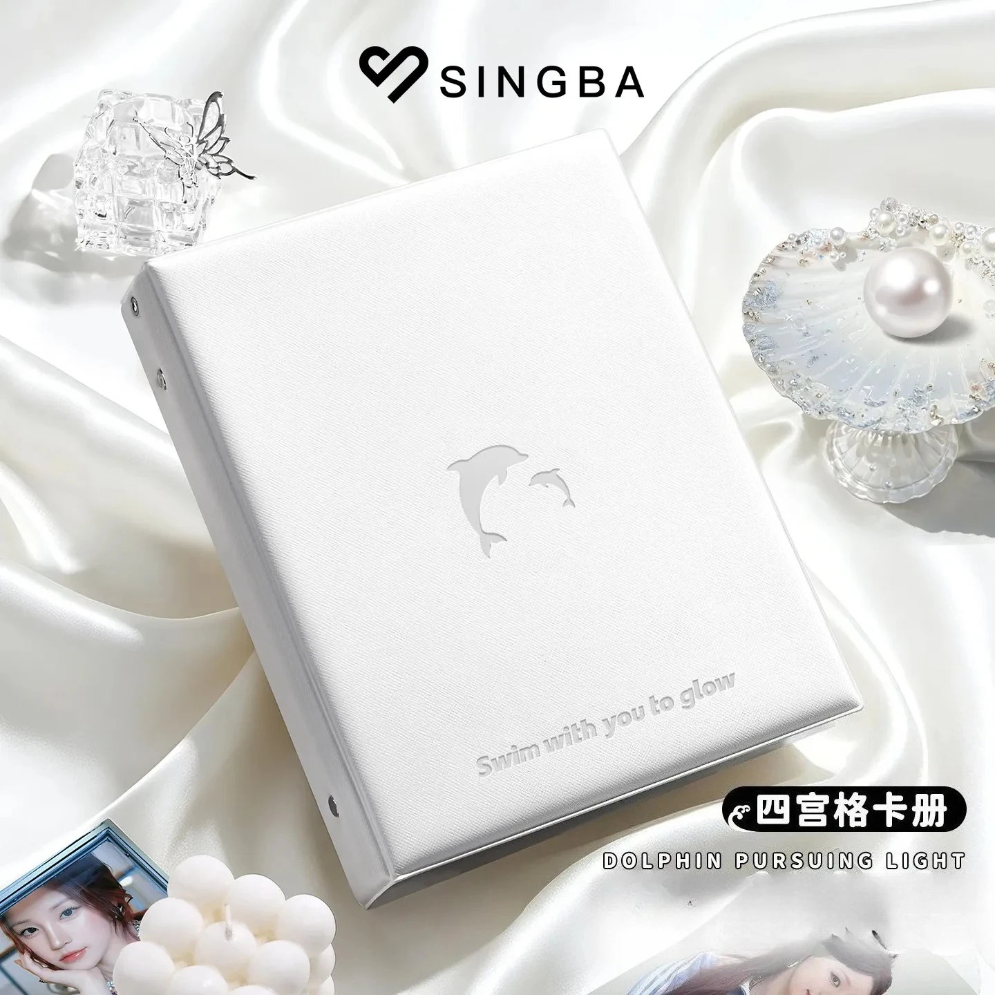 Dolphin Pursuing Light A5 4-Grid Photo Card Album for 3 Inch Mini Instant Film, K-pop Photocard Binder, Picture Storage Book