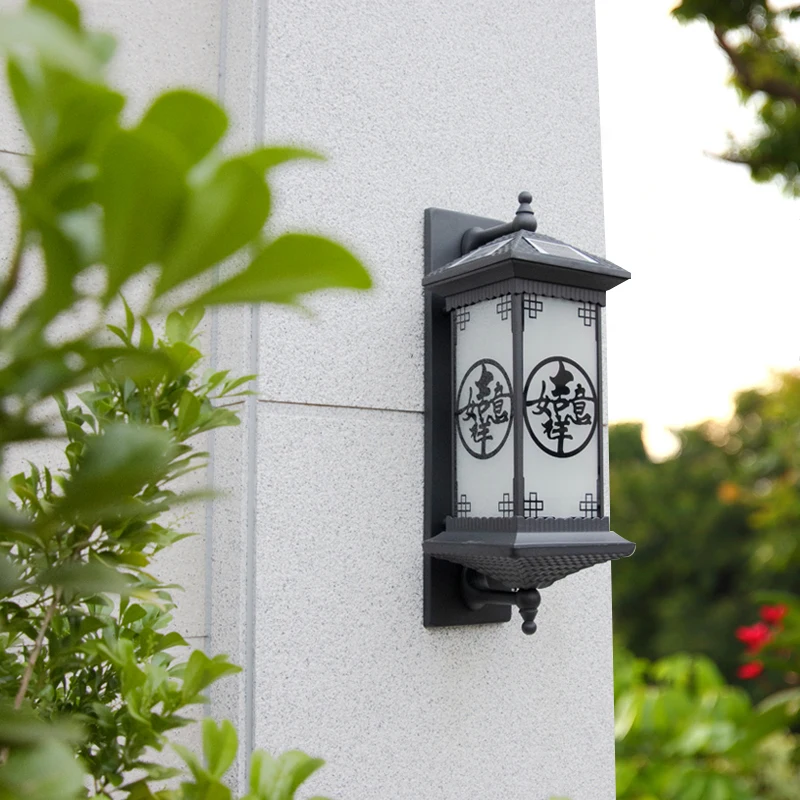 TINNY Outdoor lampa ścienna na energię słoneczną kreatywność w stylu chińskim czarny kinkiet światło LED wodoodporny IP65 na domowy balkon dziedziniec