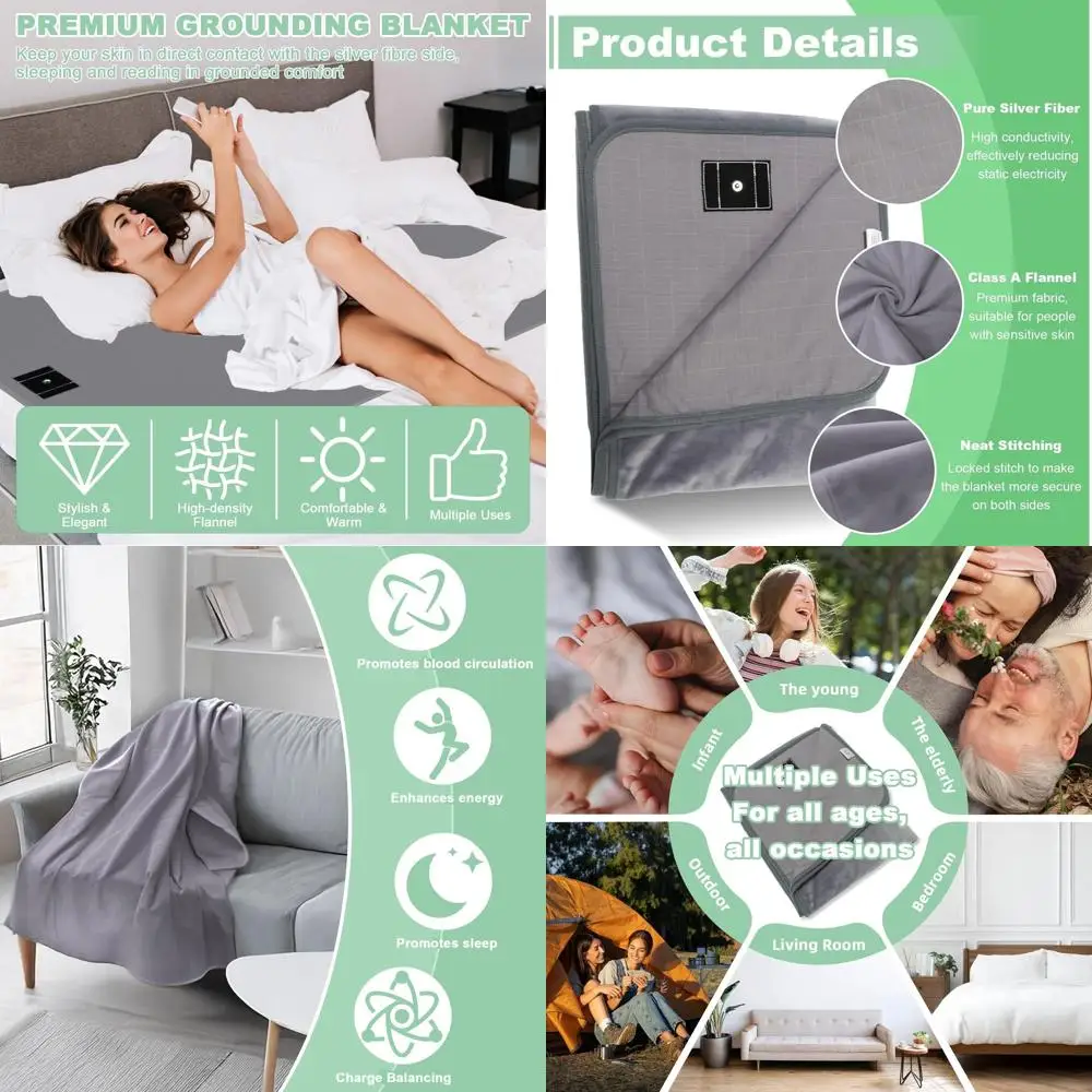 

Enhanced Sleep & Relaxation Grounding Blanket, Earth-Connected Throw, 60x80 Gray Bedding