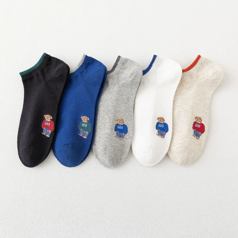 Socks Female Spring And Autumn Mid-tube Embroidery Bear Hose Cute Casual Solid Color Sport Pile Kawaii Socks Harajuku Calcetines