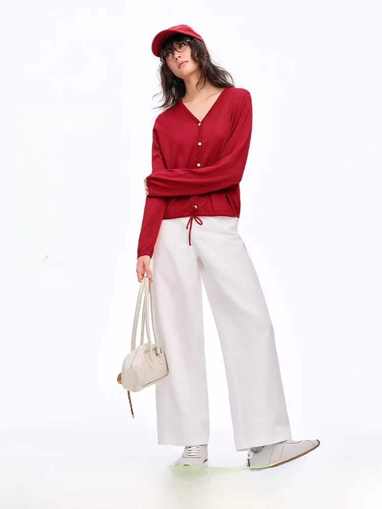 

Мятный вязаный кардиган из лиоцелла с вышивкой-буквой и поясом, V-образный вырез, летний, модный, повседневный, свободного кроя, женский вязаный топ