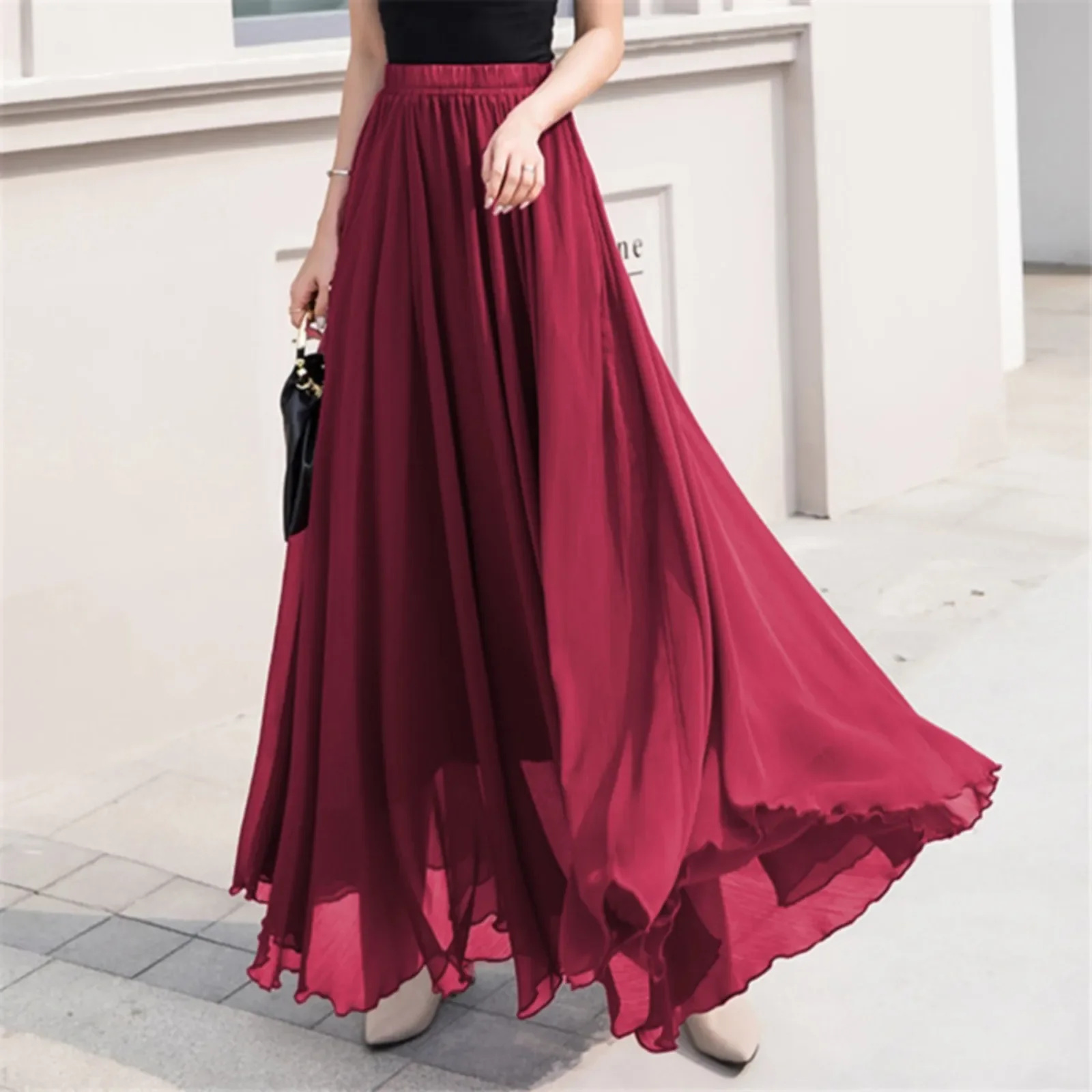 Skirt for Women Summer Women's Solid Color Chiffon Skirt Women's High Waist Long Bathing Suits with Skirts for Women