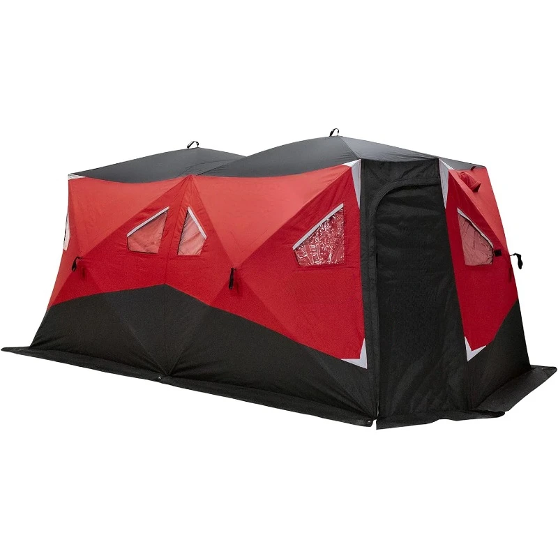 

Outbreak 850XD Pop-up Portable Insulated Ice Fishing Shelter, 114 sq ft. Fishable Area, 7-9 Person, Red/Black