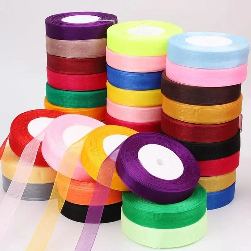 12/15/20/25/40/50mm 50 Yards/Lot Satin Organza Band Transparentes Chiffonband Weiß Rot Rosa Lila Blau Gelb Schwarz Grün