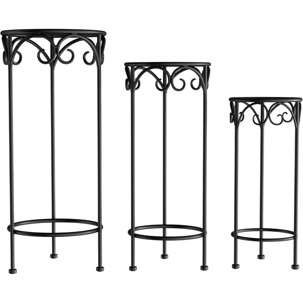 Support pour plantes pliant en fer forgé à 3 niveaux pour une utilisation intérieure et extérieure avec étagères découpées au laser