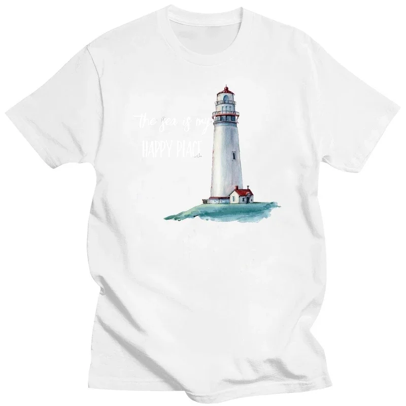 

Funny Men t shirt Women novelty tshirt The Sea is my Happy Place Lighthouse T-Shirt