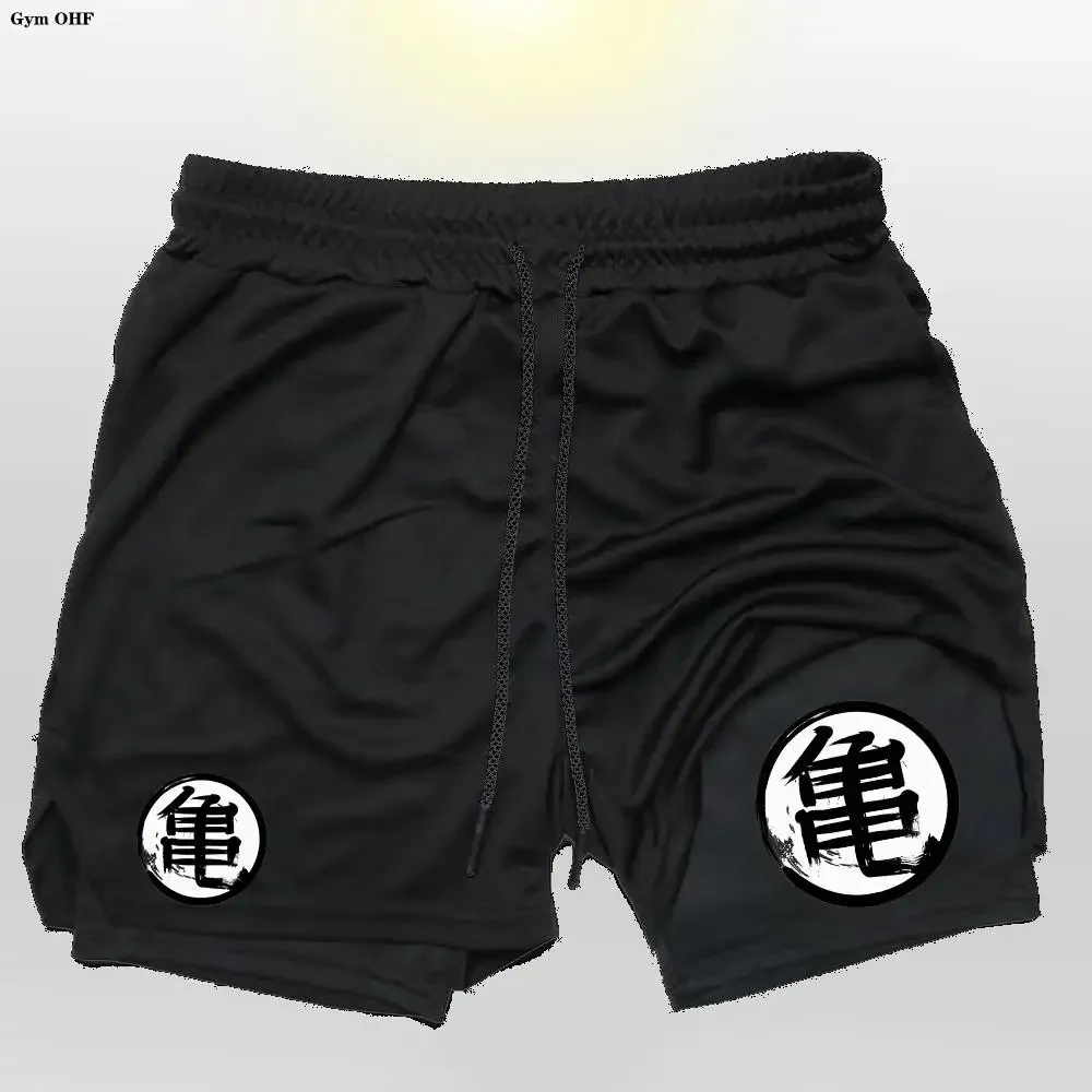 

Goku Anime Running Shorts Men Fitness Gym Training 2 in 1 Sports Shorts Quick Dry Workout Jogging Double Deck Shorts