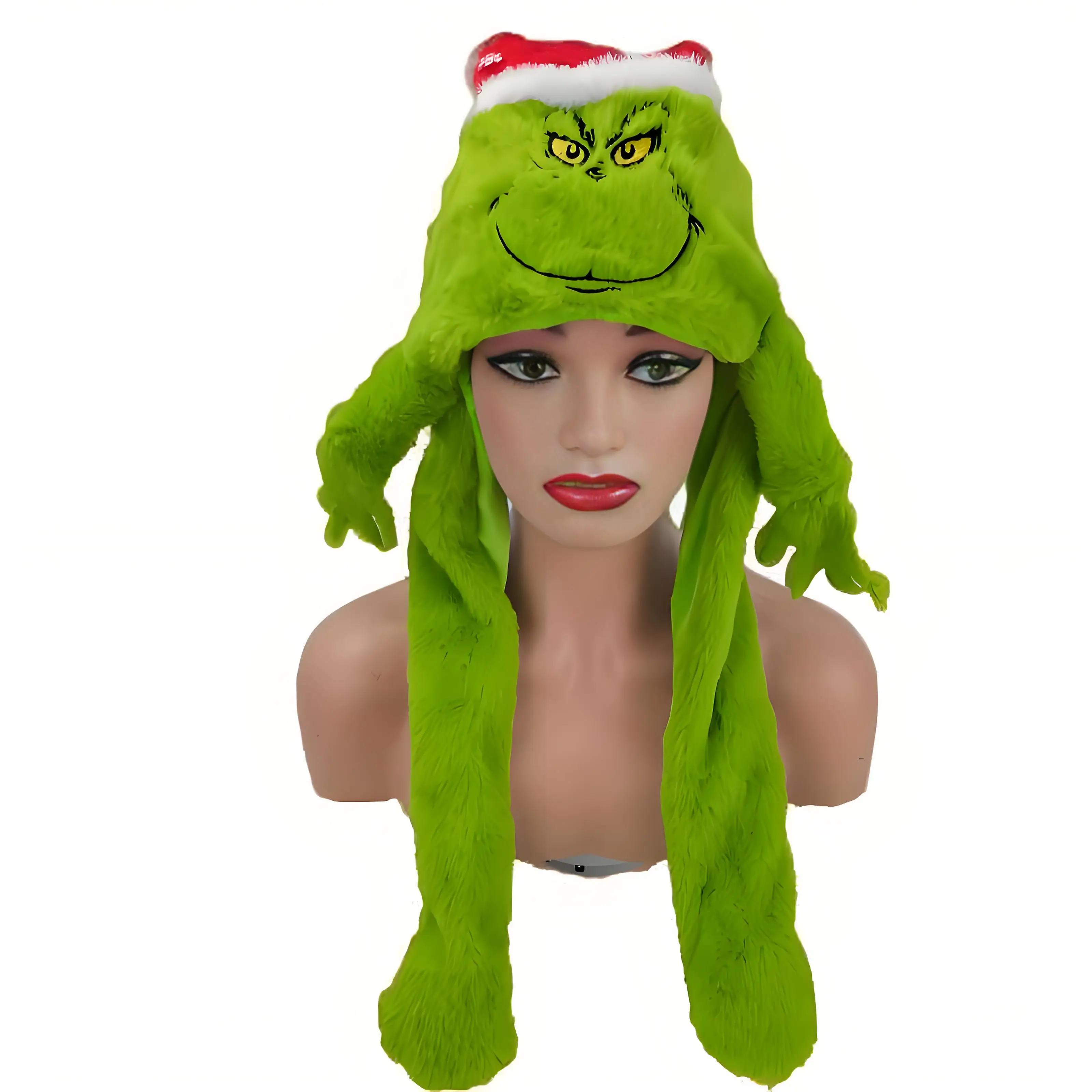 Kawaii Green Monster Santa Claus Plush Hat Cute Winter Warm Milu Deer Design Cartoon Christmas Hat for Kids X-Mas Gift