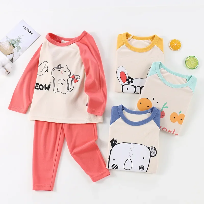 

Children Keep Warm Clothes Sets Teen Boys Girls Pajamas Suit Kids Fleece T Shirt Pants Cartoon Autumn Winter Sleepwear Outfits
