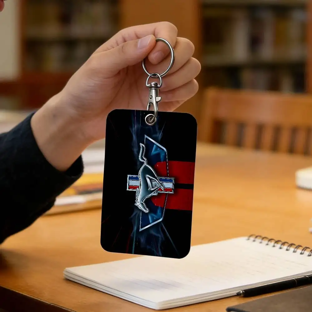 F-Ford Car M-Mustang Rectangle Keychain Card Holder, Badge Credit Card Holder, Student ID Card Holder, Bus Cards Cover