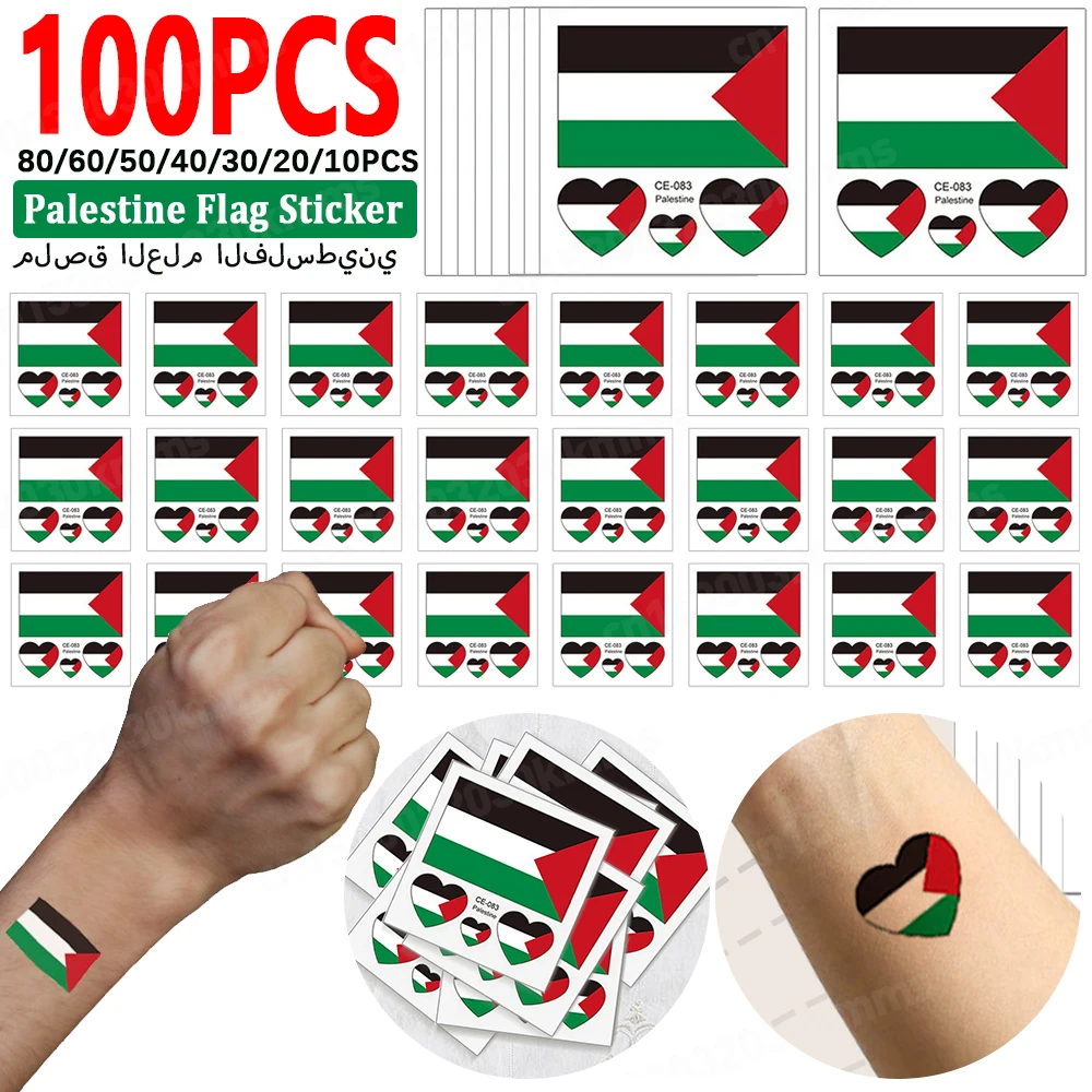 

10-100pcs Palestine Face Arm Stickers Water Transfer Sticker Vibrant Colors Palestine Flag Tattoo Sticker Effortless Removal