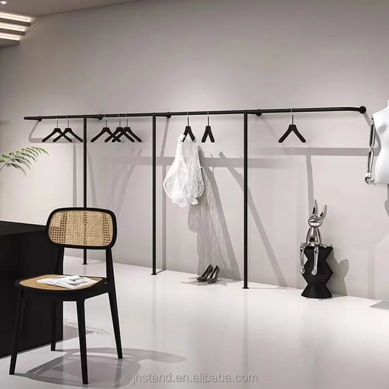 customized.New Fashion Wholesaler Price Clothes Rack Matte Black Cool Shop Design Display Stand Wall Mounted Showroom Simple Dis