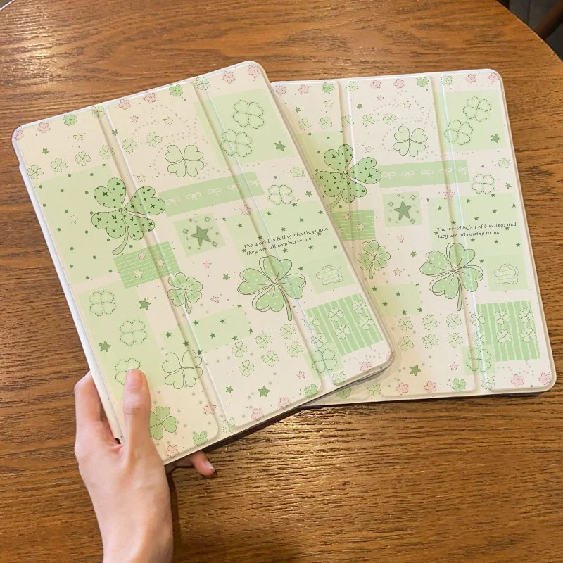 

Ins Four-Leaf Clover New Tablet Case For iPad Pro 11 12.9in 13 M4 9.7 10.2 5/6th 7/8/9 10 11th MINI 6 7 Air 5 6 7 Trifold Case