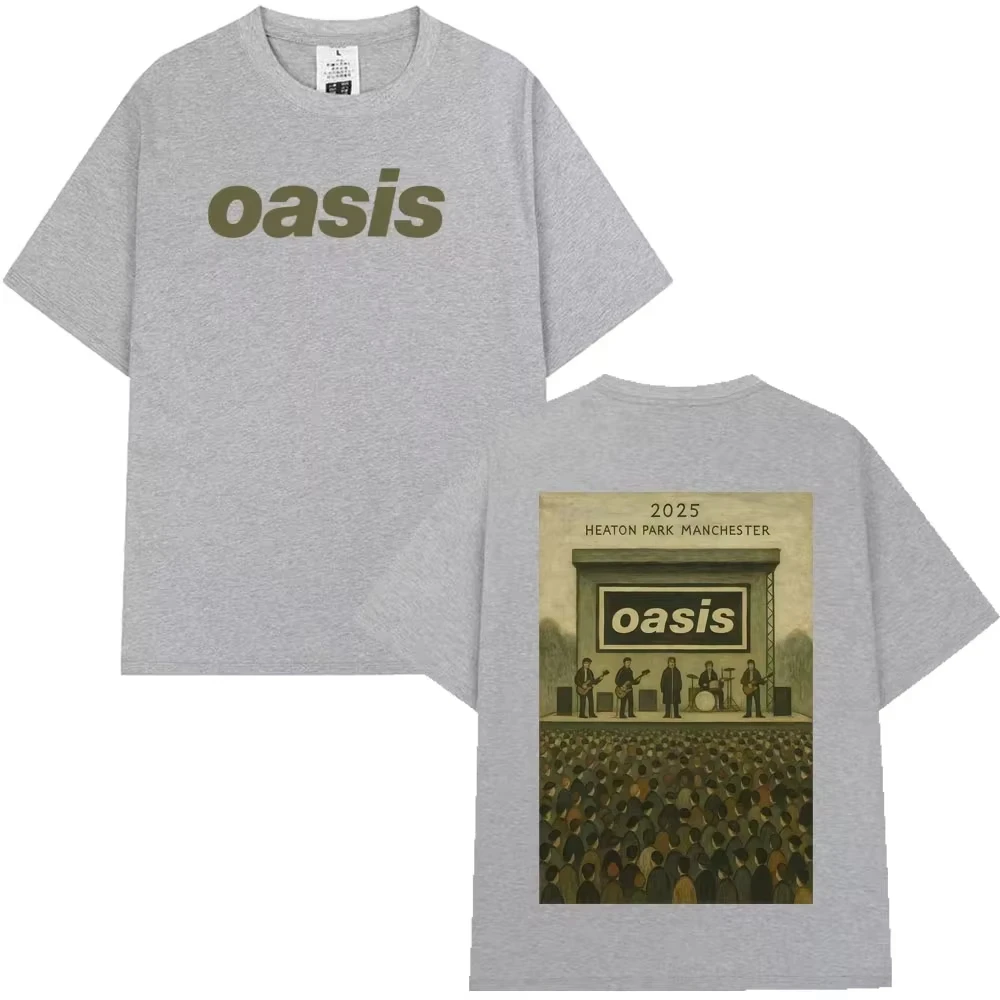 واحة في Heaton Park 2025 خمر الجرافيك تي شيرت الرجال امرأة عادية تي شيرتات قطن الهيب هوب قصيرة الأكمام عالية الجودة تي شيرت #5