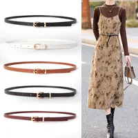 Cinturón con hebilla de Metal para mujer, marca de lujo de diseñador, moda para mujer, Jeans, vestido, abrigo, faja tipo túnica, cinturón fino de cuero para mujer