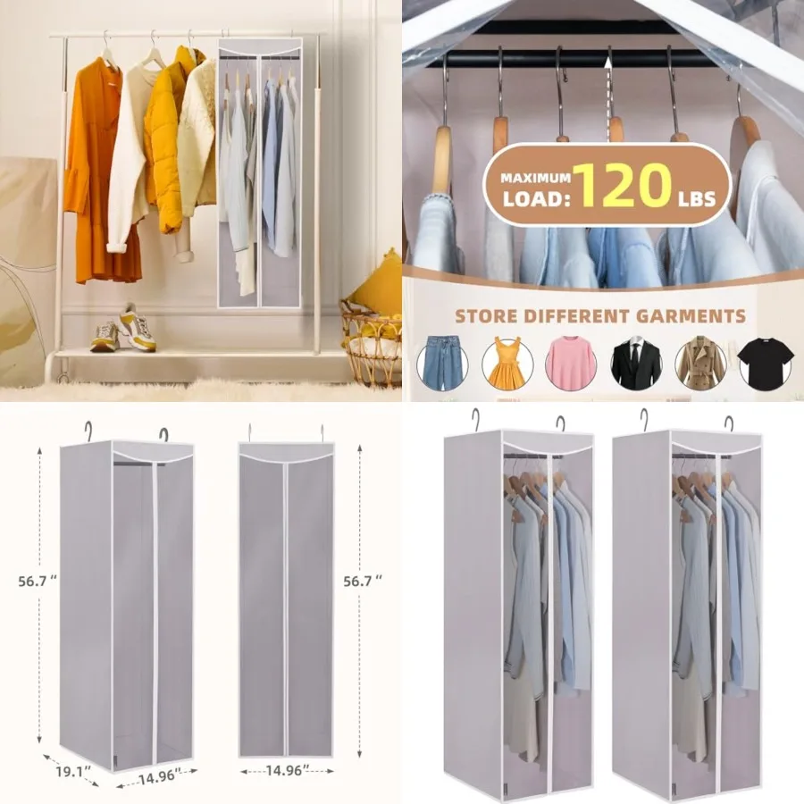 

2-Pack Hanging Garment Bag Zipper Cover with Sealed Clear Window, Long Garment Cover for Closet Storage Wardrobe Clothes Protec