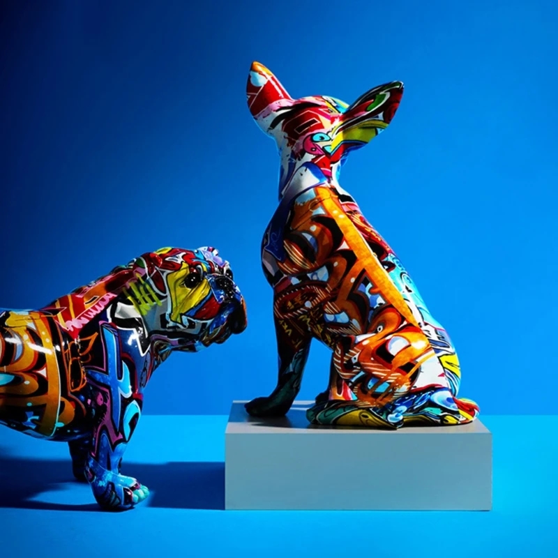 

Modern for Creative Chihuahua Statue Abstract Painted Multicolor Resin Animal Dog Sculpture Decoration