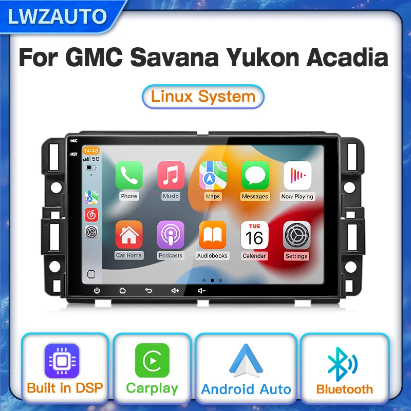2025 8 pulgadas Linux estéreo de coche inalámbrico CarPlay Android Auto GPS DSP reproductor Multimedia para GMC Savana Yukon Acadia (2007-2013)