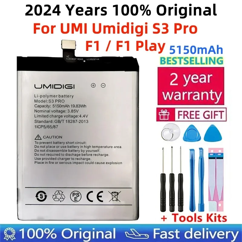 

2024 Years Original Battery 5150mAh For UMI Umidigi F1 / F1 Play / S3 Pro S3Pro Mobile Phone Replacement Batteria Fast Shipping