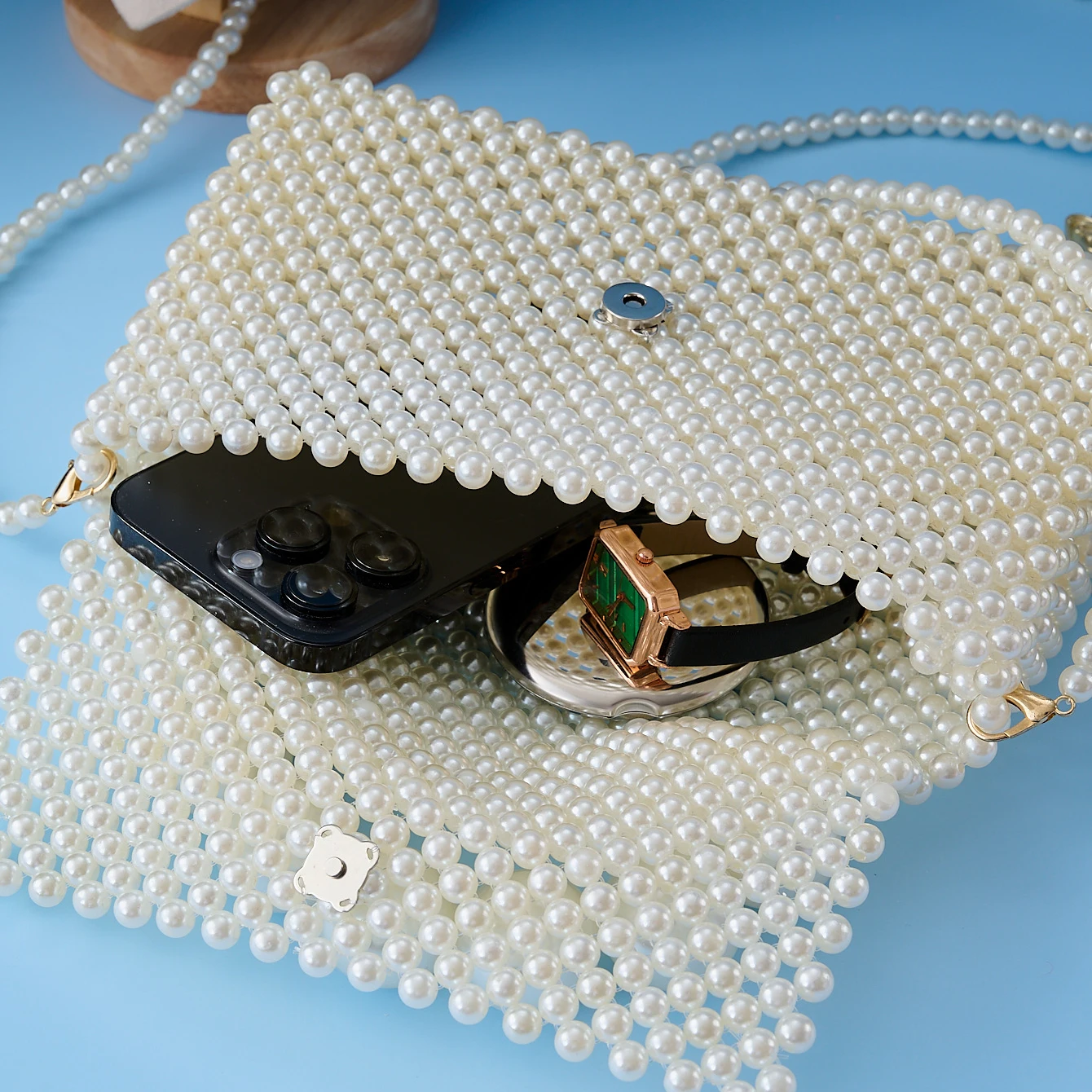 Immagine 6: Elegante borsa con perle in stile francese - nuovo modello, design artigianale con perline, versatile borsetta a tracolla.